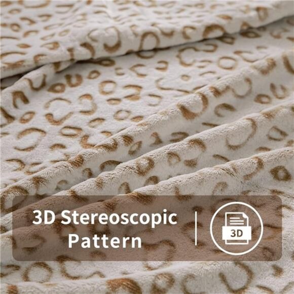 Flannel Fleece Throw Blanket with 3D Leopard Print, 50"X60", Brown - Picture 3 of 7